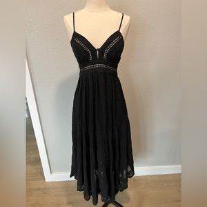 Slide Show Black Spaghetti Strap Embroidered Midi Dress